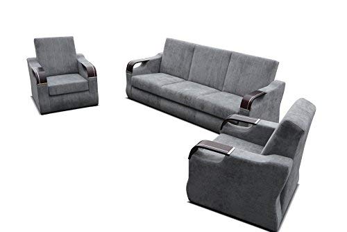 mb-moebel Polstergarnitur Sofa 3er & 2X Sessel 3-1-1 Möbel Set mit Bettkasten und Schlaffunktion Grau Clint 311 von mb-moebel