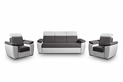 mb-moebel Polstergarnitur Sofa Set 3er & 1er Wohnlandschaft 3-Sitzer und Zwei Sessel Möbel Set - Monza (Grau) von MEUBLO