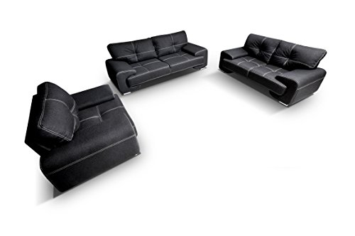 mb-moebel Polstergarnitur Sofa Set 3er & 2er & Sessel 3-2-1 Wohnlandschaft 3-Sitzer und 2-Sitzer Möbel Set - ENZO (Schwarz) von MEUBLO