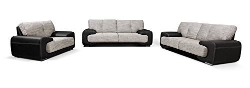 mb-moebel Polstergarnitur Sofa Set 3er & 2er & Sessel 3-2-1 Wohnlandschaft 3-Sitzer und 2-Sitzer Möbel Set - LORENTO (Schwarz) von MEUBLO