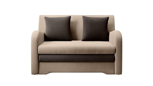 mb-moebel Schlafsessel Sofa mit Schlaffunktion und Bettkasten Couch für Wohnzimmer Schlafsofa Sofagarnitur Polstersofa - 130x85x103 cm - AMIRO (Beige + Braun - Nube 20 + 22) von mb-moebel
