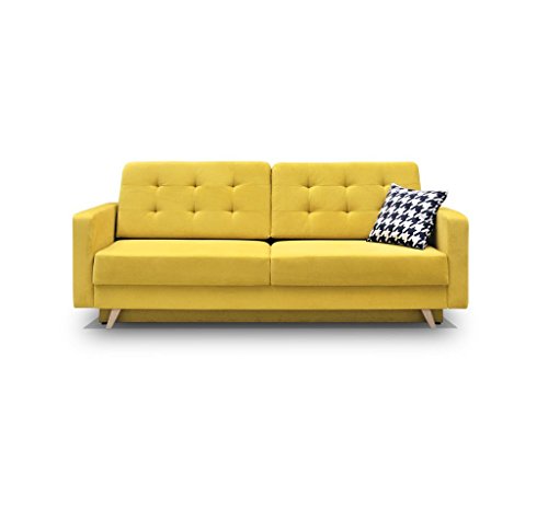 MEUBLO Schlafsofa Kippsofa Sofa Samt mit Schlaffunktion Klappsofa Bettfunktion mit Bettkasten Couchgarnitur Couch Sofagarnitur Schlafcouch 3 Sitzer Gästebett - 229x95x97 cm - Carla (Gelb) von MEUBLO