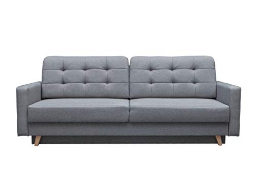 mb-moebel Schlafsofa Kippsofa Sofa Samt mit Schlaffunktion Klappsofa Bettfunktion mit Bettkasten Couchgarnitur Couch Sofagarnitur Schlafcouch 3 Sitzer Gästebett - 229x95x97 cm - Carla (Hellgrau) von MEUBLO