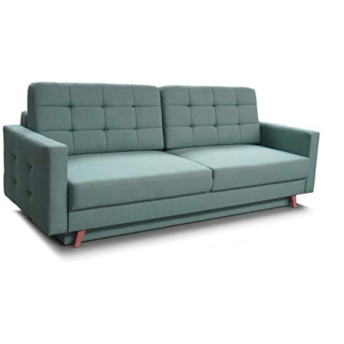 mb-moebel Schlafsofa Kippsofa Sofa Samt mit Schlaffunktion Klappsofa Bettfunktion mit Bettkasten Couchgarnitur Couch Sofagarnitur Schlafcouch 3 Sitzer Gästebett - 229x95x97 cm - Carla (Mint) von mb-moebel