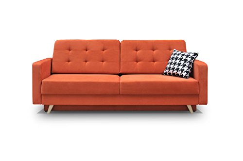 mb-moebel Schlafsofa Kippsofa Sofa Samt mit Schlaffunktion Klappsofa Bettfunktion mit Bettkasten Couchgarnitur Couch Sofagarnitur Schlafcouch 3 Sitzer Gästebett - 229x95x97 cm - Carla (Orange) von mb-moebel