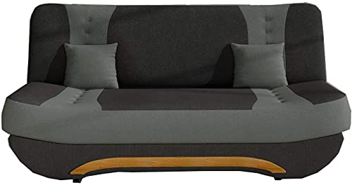 Sofa mit Schlaffunktion und Bettkasten, Couch für Wohnzimmer, Schlafsofa Federkern Sofagarnitur Polstersofa Wohnlandschaft mit Bettfunktion 194x92x94 - FEBA - Schwarz + Grau (Alova 04 + Alova 10) von mb-moebel