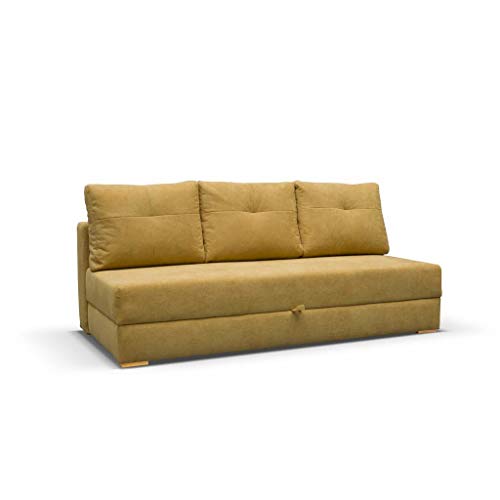 mb-moebel Sofa mit Schlaffunktion und Bettkasten, Couch für Wohnzimmer, Schlafsofa Federkern Sofagarnitur Polstersofa Wohnlandschaft mit Bettfunktion - 203x99x92cm - VARDO (Gelb) von MEUBLO