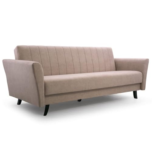 mb-moebel Sofa mit Schlaffunktion und Bettkasten, Kippsofa Klappsofa Schlafsofa Clic-Clack Couch für Wohnzimmer Federkern Sofagarnitur Polstersofa 231x90x93 cm - Angelli (Beige - Paros 3) von mb-moebel