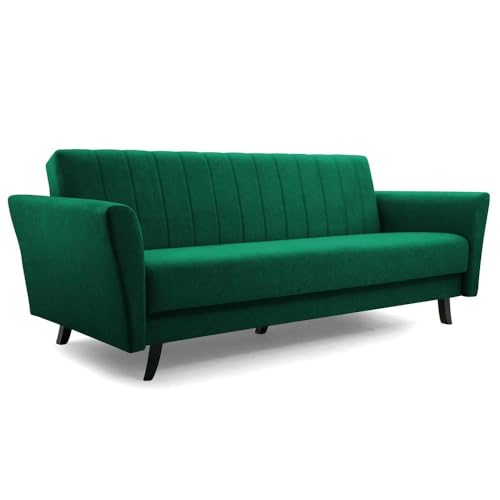 mb-moebel Sofa mit Schlaffunktion und Bettkasten, Kippsofa Klappsofa Schlafsofa Clic-Clack Couch für Wohnzimmer Federkern Sofagarnitur Polstersofa 231x90x93 cm - Angelli (Dunkelgrün - Kronos 19) von mb-moebel