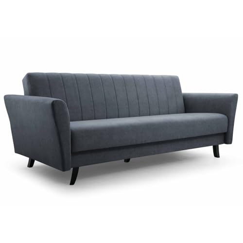 mb-moebel Sofa mit Schlaffunktion und Bettkasten, Kippsofa Klappsofa Schlafsofa Clic-Clack Couch für Wohnzimmer Federkern Sofagarnitur Polstersofa 231x90x93 cm - Angelli (Grau - Paros 6) von mb-moebel