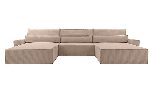 mb-moebel Wohnlandschaft aus Cordstoff Ecksofa U-Form Cord mit Schlaffunktion Eckcouch mit Bettkasten Sofa Couch Polsterecke U-Sofa - 410x85x200cm - Denver U - Poso 02 Dunkelbeige von mb-moebel