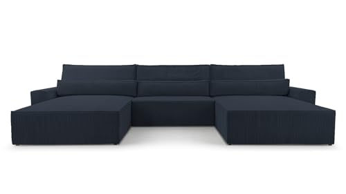 mb-moebel Wohnlandschaft aus Cordstoff Ecksofa U-Form Cord mit Schlaffunktion Eckcouch mit Bettkasten Sofa Couch Polsterecke U-Sofa - 410x85x200cm - Denver U - Poso 135 Schwarz von mb-moebel