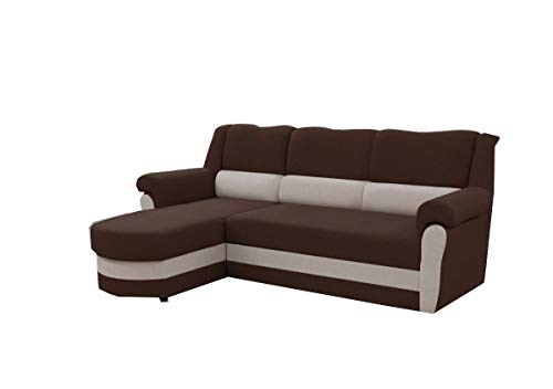 mb-moebel kleines Ecksofa Sofa Eckcouch Couch mit Schlaffunktion und Bettkasten Ottomane L-Form Schlafsofa Bettsofa Polstergarnitur Cannes (Braun + Beige (feiner Webstoff), Ecksofa Links) von MEUBLO