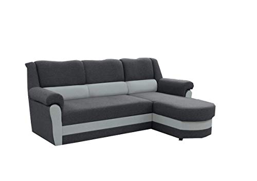 mb-moebel kleines Ecksofa Sofa Eckcouch Couch mit Schlaffunktion und Bettkasten Ottomane L-Form Schlafsofa Bettsofa Polstergarnitur Cannes (Grau, Ecksofa Rechts) von MEUBLO