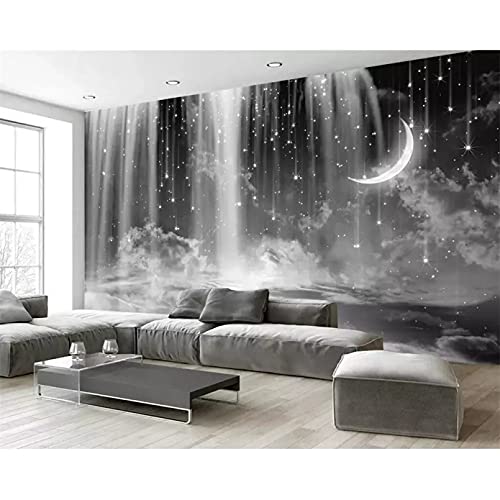 Fototapete Tapete handbemalt schwarz-weiß Wasserfall Sternenhimmel TV Hintergrund Wanddekoration 3D Tapete von mbbvv