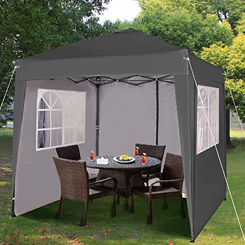 2 x 2 m wasserdichter Pop-Up-Pavillon Falt-Pavillon mit silberfarbener Schutzschicht 4 Seitenwände WS (Grau) von mcc direct