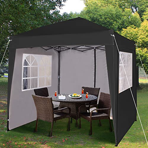 2 x 2 m wasserdichter Pop-Up-Pavillon Falt-Pavillon mit silberfarbener Schutzschicht 4 Seitenwände WS (Schwarz) von mcc direct