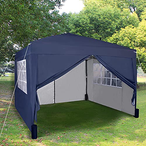 Pop-Up-Pavillon 3x3m Falt Pavillon mit Seiten 2 Windstäben und 4 Gewichtssäcken und silberfarbener Schutzschicht wasserdicht Festzeltüberdachung WS (Blau) von mcc direct