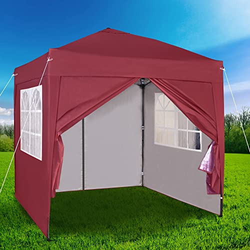 mcc direct 2 x 2 m wasserdichter Pop-Up-Pavillon Falt-Pavillon mit silberfarbener Schutzschicht 4 Seitenwände WS (Rot) von mcc direct