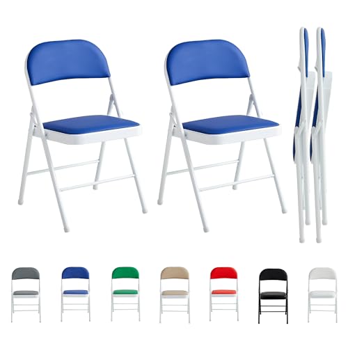 mcc direct 2er Set Klappstuhl Kunstleder Klappstühle mit Metallrahmen und gepolstertem Sitz, einfach zu falten und aufzubewahren für Zuhause, Büro, Esszimmer und Empfang (Blau) von mcc direct