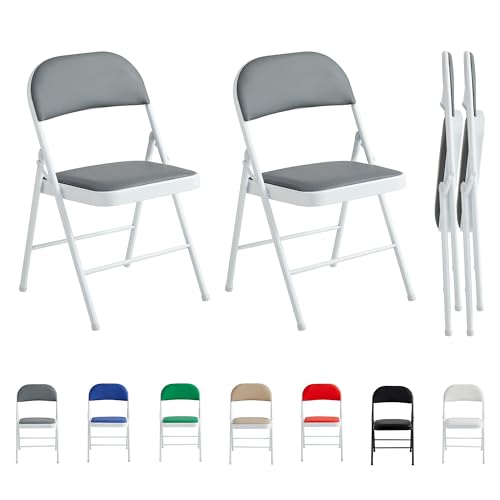 mcc direct 2er Set Klappstuhl Kunstleder Klappstuhl mit Metallrahmen und gepolstertem Sitz, einfach zu falten und zu verstauen für Zuhause, Büro, Esszimmer und Empfang (Grau) von mcc direct
