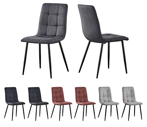 mcc direct Esszimmerstuhl im 2er Set aus Kunstvelourleder mit Metallbeinen Designerstuhl Küchenstuhl Henri (Grau) von mcc direct