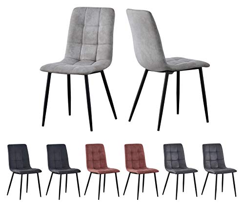 mcc direct Esszimmerstuhl im 2er Set aus Kunstvelourleder mit Metallbeinen Designerstuhl Küchenstuhl Henri (Hellgrau) von mcc direct