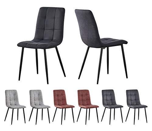 mcc direct Esszimmerstuhl im 2er Set aus Kunstvelourleder mit Metallbeinen Designerstuhl Küchenstuhl Henri (Schwarz) von mcc direct