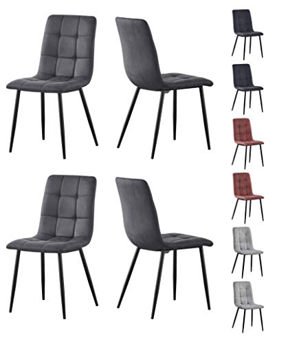 mcc direct Esszimmerstuhl im 4er Set aus Kunstvelourleder mit Metallbeinen Designerstuhl Küchenstuhl Henri (Grau) von mcc direct