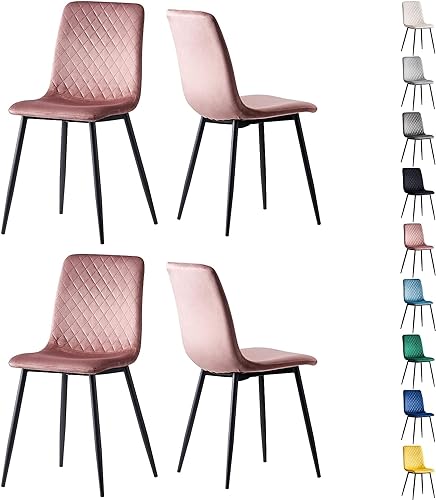 mcc direct Set mit 4 Designer Esszimmerstühlen aus Samtstoff, Metallbeine, Lexi-Stühle (Rosa) von mcc direct