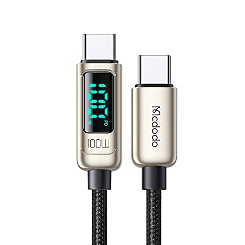mcdodo 100W USB C auf USB C Kabel Schnellladekabel Ladekabel mit LED Display PD 5A Kompatibel mit iPhone 15/15 Pro/15 Pro Max MacBook Pro Air iPad Pro (Silber-USB C auf USB C) von mcdodo