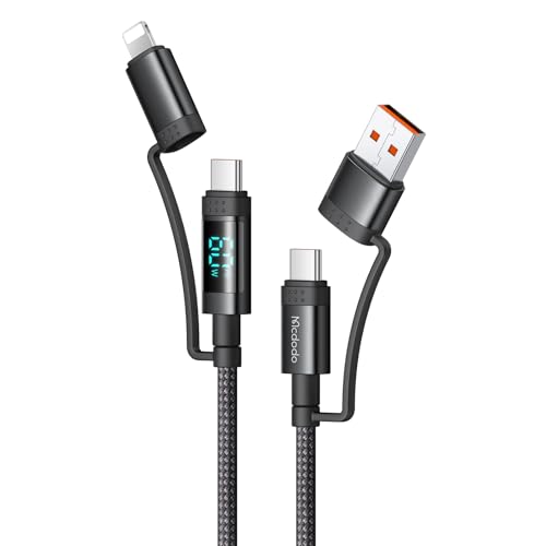 Mcdodo 4 in 1 Multi USB C Ladekabel 60W LED Display Schnellladekabel USB Kabel Mehrfach con USB A/C auf Lightning/Typ C Nylon Universal Aufladekabel für Galaxy S21/S20 Laptop Tablet Handy von Mcdodo