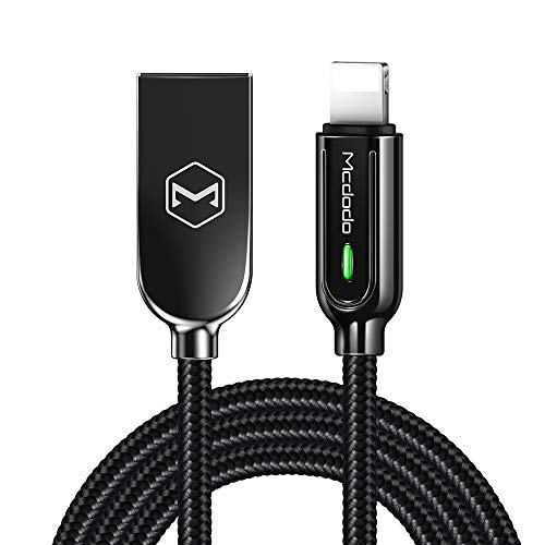 mcdodo Power Off/On Smart LED Auto Trennen und Auto Recharge Nylon Geflochtenes Sync Charge USB Data 1,2 m Kabel Kompatibel mit Phone Xs MAX XR X 8 8 Plus 7 7 Plus 6s Liste unten (schwarz, 1,2 m) von mcdodo
