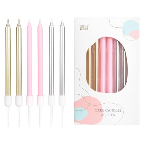 Bunte Geburtstagskerzen, silberfarben, lange, dünne Party-Kerzen für Kuchen, rosa Happy Birthday-Kerzen, goldene Kuchendekorationen, Kuchen-Cupcake-Kerzen für Mädchen, Jungen, Männer, Frauen, von mciskin