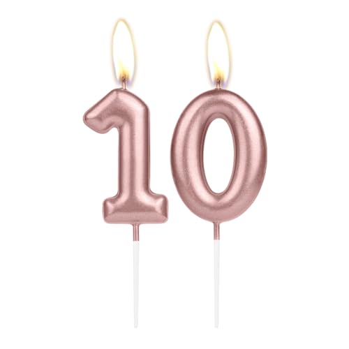 Funkelndes Licht Rose Gold erste Geburtstagszahl Kerze, Rose Gold Zahl 10 Kuchen Kerze, Geburtstagskuchen Topper Cupcake Mädchen Junge, Hochzeit Jubiläum Dekoration von mciskin