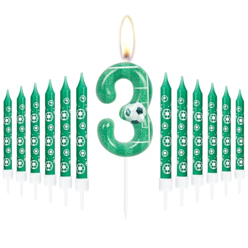 Geburtstag Zahl Kerzen 3, Fußball Geburtstag Zahlenkerzen, Grün Zahlenkuchen Kerzen mit 12 Verlängerungsstäben, Party Dekorationen für Unvergessliche Feiern Geburtstag Zahl Kerzen 3, Fußball Geburtstag Zahlenkerzen, Grün Zahlenkuchen Kerzen mit 12 Verlängerungsstäben, Party Dekorationen für Unvergessliche Feiern von mciskin