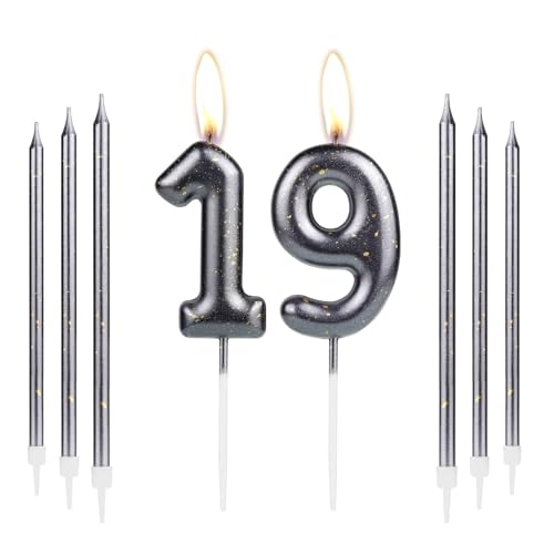 Happy 19th Birthday Candle Cake Topper, Number 19 Candle for Cake, Black Gold Candles for Women Men Girl Boy Birthday Decorations, Cake Candle Cake Topper for 19th Birthday Party Wedding Anniversary von mciskin
