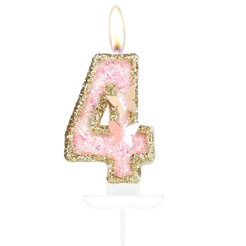 Happy 4th Birthday Schmetterling Nummer 4 Kerzen, Rosa Gold Kerzen Kuchen Cupcake Topper für Kuchen, Mädchen 4. Geburtstag Kuchen Dekorationen, Schmetterling 4. Geburtstag Kerze Kuchen Topper für Happy 4th Birthday Schmetterling Nummer 4 Kerzen, Rosa Gold Kerzen Kuchen Cupcake Topper für Kuchen, Mädchen 4. Geburtstag Kuchen Dekorationen, Schmetterling 4. Geburtstag Kerze Kuchen Topper für von mciskin