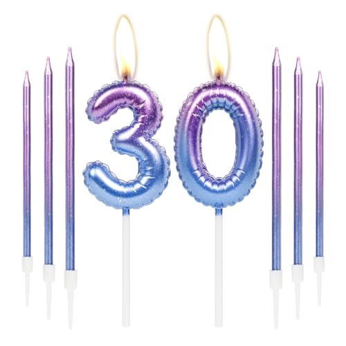 Lila blaue 30th Geburtstag Kerze, Lila Zahl 30 Kerzen für Kuchen, bunte dünne Party Kerzen, Happy Birthday Kerzen Zahl, Lila blaue Kuchen Kerzen Kuchen Toppers für Mädchen Jungen Geburtstag Party von mciskin