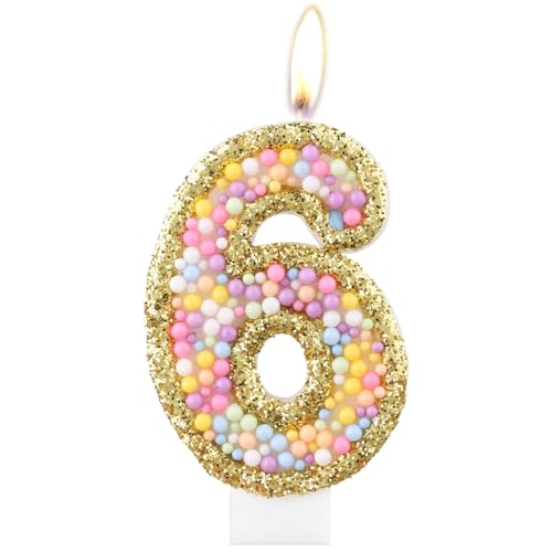 Macaron-Kerzen zum 6. Geburtstag, goldene Zahl 6 für Kuchen, farbige Perlenkerzen, Macaron-Themen-Geburtstagsdekorationen, Wunderkerze, Kuchenaufsatz für Mädchen und Jungen, Geburtstagsparty-Zubehör Macaron-Kerzen zum 6. Geburtstag, goldene Zahl 6 für Kuchen, farbige Perlenkerzen, Macaron-Themen-Geburtstagsdekorationen, Wunderkerze, Kuchenaufsatz für Mädchen und Jungen, Geburtstagsparty-Zubehör von mciskin