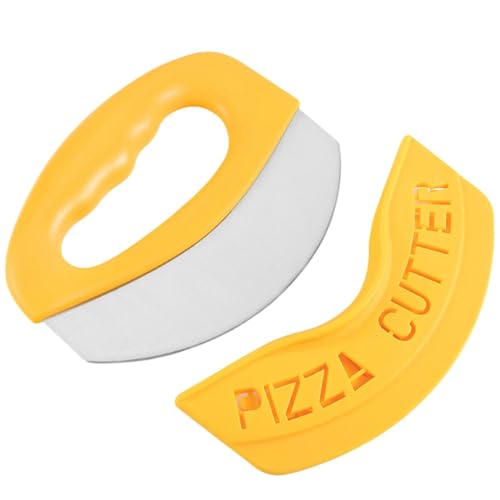 Pizzaschneider Edelstahl mit Deckel und Teigkarte,Pizzamesser, Wiegemesser,Pizza Roller Cutter, Pizza Schneideroller,Teigschneider Teigschaber (Orange) von mciskin