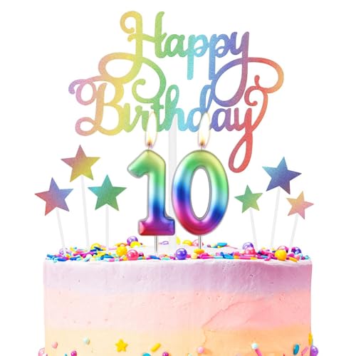 Regenbogen 10th Geburtstag Kerzen, Regenbogen Zahl 10 Kerze für Kuchen, Regenbogen Happy Birthday Kerze Kuchen Toppers, Bunte Kuchen Kerzen Kuchen Toppers für Mädchen Jungen 10th Geburtstag Dekora Regenbogen 10th Geburtstag Kerzen, Regenbogen Zahl 10 Kerze für Kuchen, Regenbogen Happy Birthday Kerze Kuchen Toppers, Bunte Kuchen Kerzen Kuchen Toppers für Mädchen Jungen 10th Geburtstag Dekora von mciskin