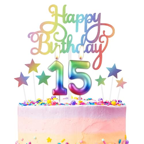 Regenbogen 15th Geburtstag Kerzen, Regenbogen Zahl 15 Kerze für Kuchen, Regenbogen Happy Birthday Kerze Kuchen Toppers, Bunte Kuchen Kerzen Kuchen Toppers für Mädchen Jungen 15th Geburtstag Dekora Regenbogen 15th Geburtstag Kerzen, Regenbogen Zahl 15 Kerze für Kuchen, Regenbogen Happy Birthday Kerze Kuchen Toppers, Bunte Kuchen Kerzen Kuchen Toppers für Mädchen Jungen 15th Geburtstag Dekora von mciskin