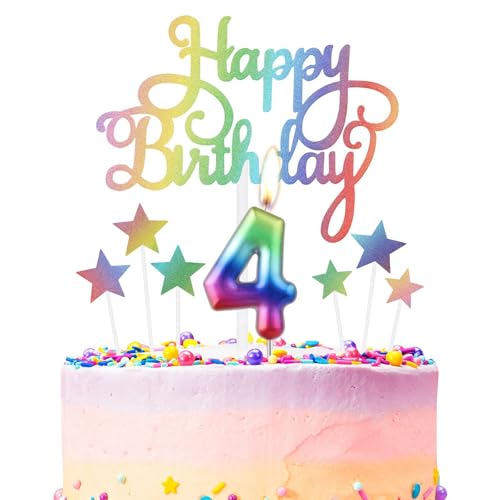 Regenbogen 4th Geburtstag Kerzen, Regenbogen Zahl 4 Kerze für Kuchen, Regenbogen Happy Birthday Kerze Kuchen Toppers, Bunte Kuchen Kerzen Kuchen Toppers für Mädchen Jungen 4th Geburtstag Dekorationen Regenbogen 4th Geburtstag Kerzen, Regenbogen Zahl 4 Kerze für Kuchen, Regenbogen Happy Birthday Kerze Kuchen Toppers, Bunte Kuchen Kerzen Kuchen Toppers für Mädchen Jungen 4th Geburtstag Dekorationen von mciskin
