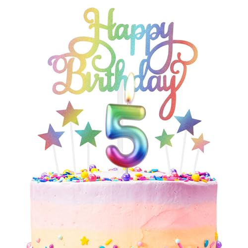 Regenbogen 5th Geburtstag Kerzen, Regenbogen Zahl 5 Kerze für Kuchen, Regenbogen Happy Birthday Kerze Kuchen Toppers, Bunte Kuchen Kerzen Kuchen Toppers für Mädchen Jungen 5th Geburtstag Dekorationen Regenbogen 5th Geburtstag Kerzen, Regenbogen Zahl 5 Kerze für Kuchen, Regenbogen Happy Birthday Kerze Kuchen Toppers, Bunte Kuchen Kerzen Kuchen Toppers für Mädchen Jungen 5th Geburtstag Dekorationen von mciskin