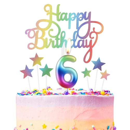 Regenbogen 6th Geburtstag Kerzen, Regenbogen Zahl 6 Kerze für Kuchen, Regenbogen Happy Birthday Kerze Kuchen Toppers, Bunte Kuchen Kerzen Kuchen Toppers für Mädchen Jungen 6th Geburtstag Dekorationen Regenbogen 6th Geburtstag Kerzen, Regenbogen Zahl 6 Kerze für Kuchen, Regenbogen Happy Birthday Kerze Kuchen Toppers, Bunte Kuchen Kerzen Kuchen Toppers für Mädchen Jungen 6th Geburtstag Dekorationen von mciskin