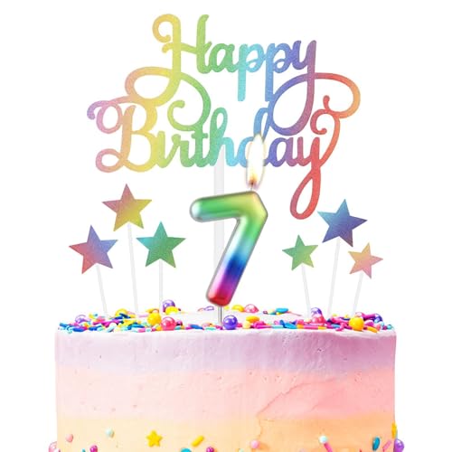 Regenbogen 7th Geburtstag Kerzen, Regenbogen Zahl 7 Kerze für Kuchen, Regenbogen Happy Birthday Kerze Kuchen Toppers, Bunte Kuchen Kerzen Kuchen Toppers für Mädchen Jungen 7th Geburtstag Dekorationen Regenbogen 7th Geburtstag Kerzen, Regenbogen Zahl 7 Kerze für Kuchen, Regenbogen Happy Birthday Kerze Kuchen Toppers, Bunte Kuchen Kerzen Kuchen Toppers für Mädchen Jungen 7th Geburtstag Dekorationen von mciskin