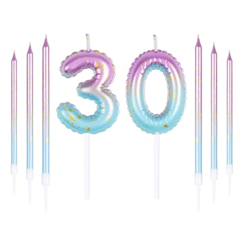 Rosa blaue 30th Geburtstag Kerze, rosa Zahl 30 Kerzen für Kuchen, bunte dünne Party Kerzen, Happy Birthday Kerzen Zahl, rosa blaue Kuchen Kerzen Kuchen Toppers für Mädchen Jungen Geburtstag Party von mciskin