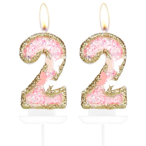 Schmetterling Zahl 22 Kerzen, Gold Rosa Happy 22th Birthday Kerzen für Kuchen, Mädchen 22 Geburtstag Kuchen Dekorationen, Schmetterling 22 Cake Topper, Schmetterling Kuchen Kerzen Kuchen Topper für von mciskin