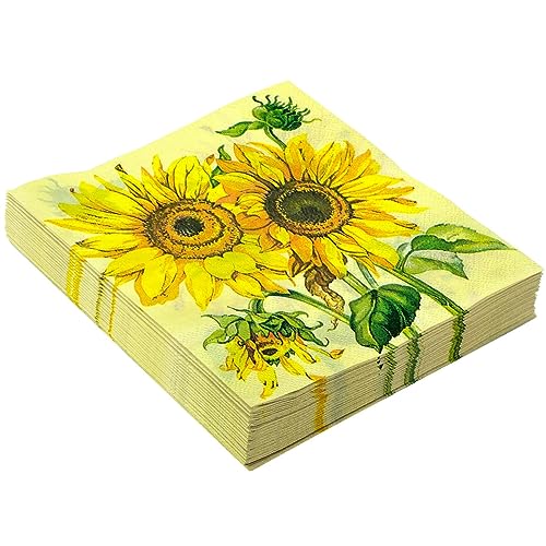 Sonnenblumen Servietten 2-lagig (33 x 33 cm) I 20 Stück I Perfekt für Geburtstage, Partys, Hochzeiten, Kommunion und Feiern I Papierservietten Bunt - Blätter, Rahmen, Ornament I Leaves Frame von mciskin